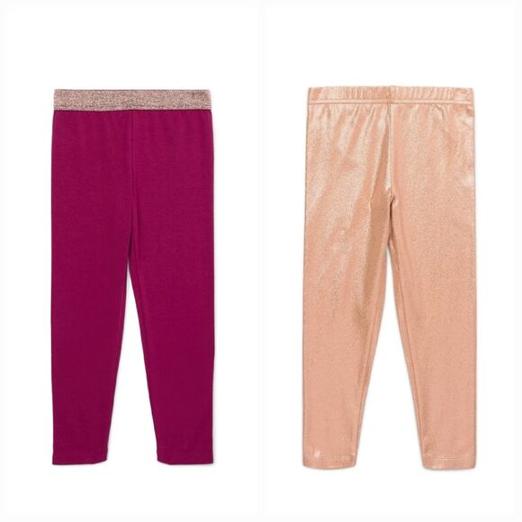 Girls Leggings, 2-Pack Pink and Rose Gold Leggings Size 6 - Picture 1 of 6